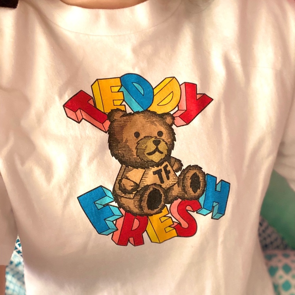 Teddy Fresh White Cropped Tee - Bear & Letters